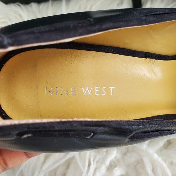 Nine West GHITA Black Leather Almond Toe Bow Detail Pumps Size 10M - Picture 11 of 13